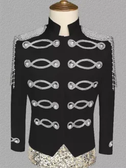 White Vintage Top Vintage Polyester Sequins Chains Long Sleeves Retro Costumes For Man