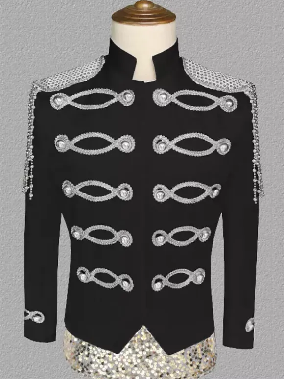 White Vintage Top Vintage Polyester Sequins Chains Long Sleeves Retro Costumes For Man