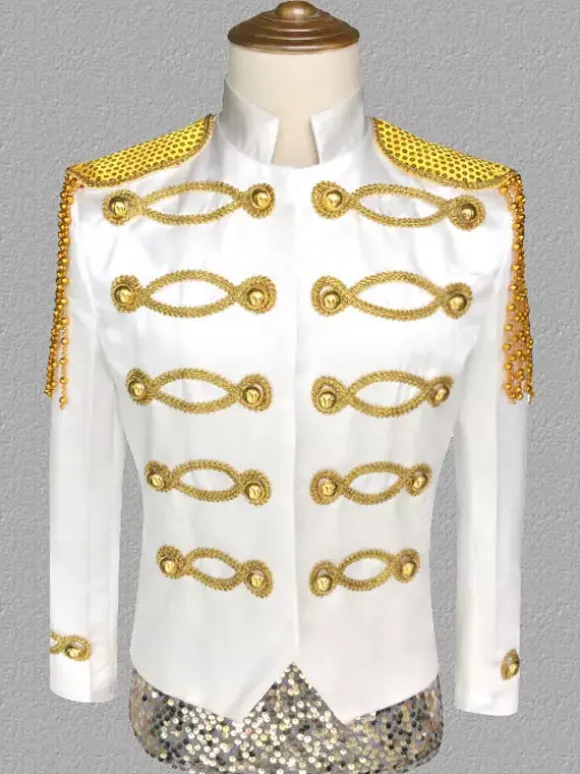 White Vintage Top Vintage Polyester Sequins Chains Long Sleeves Retro Costumes For Man