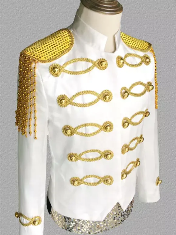 White Vintage Top Vintage Polyester Sequins Chains Long Sleeves Retro Costumes For Man
