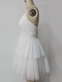 White V-Neck Mini Slip Dress With Flowers For Party 2026