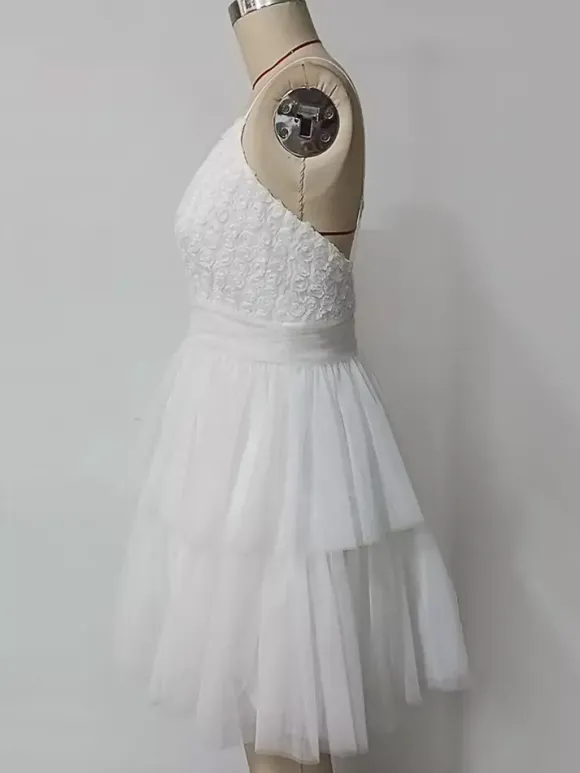 White V-Neck Mini Slip Dress With Flowers For Party 2026