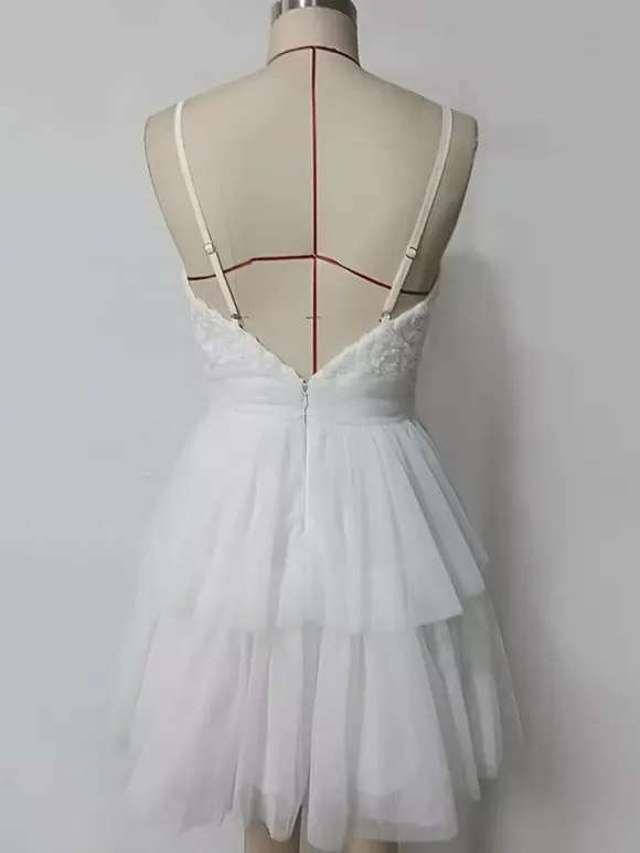 White V-Neck Mini Slip Dress With Flowers For Party 2026