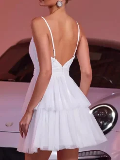 White V-Neck Mini Slip Dress With Flowers For Party 2026