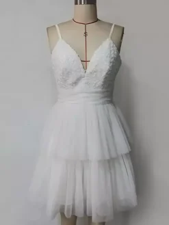 White V-Neck Mini Slip Dress With Flowers For Party 2026