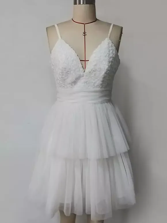 White V-Neck Mini Slip Dress With Flowers For Party 2026