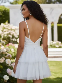 White V-Neck Mini Slip Dress With Flowers For Party 2026
