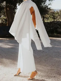 White Wedding Jumpsuit A-Line V-Neck Half Sleeves Bridal Jumpsuits Free Customization