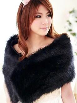 White Wedding Shawl Faux Fur Stole Fluffy Bridal Wrap Shrug