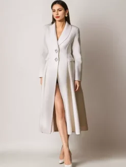 White Wool Cashmere Blend Flared Coat Lapel Double-Faced Winter Outerwear 2026