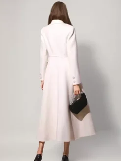 White Wool Cashmere Blend Flared Coat Lapel Double-Faced Winter Outerwear 2026