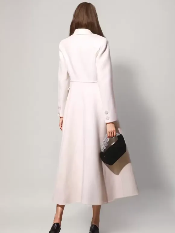 White Wool Cashmere Blend Flared Coat Lapel Double-Faced Winter Outerwear 2026