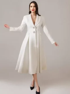 White Wool Cashmere Blend Flared Coat Lapel Double-Faced Winter Outerwear 2026