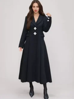 White Wool Cashmere Blend Flared Coat Lapel Double-Faced Winter Outerwear 2026