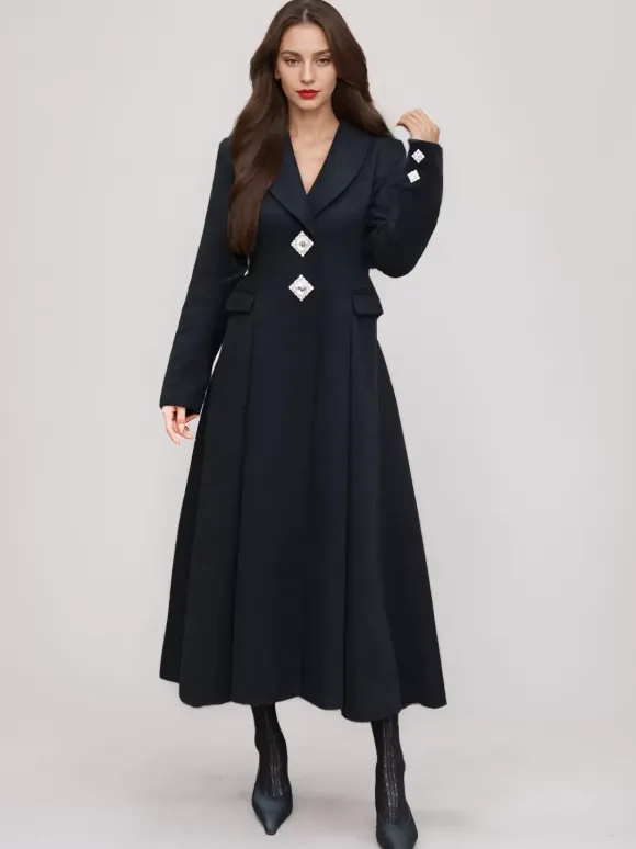 White Wool Cashmere Blend Flared Coat Lapel Double-Faced Winter Outerwear 2026