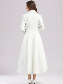 White Woolen Flared Coat For Woman Wide Lapel Double-breasted Winter A-line Midi Outerwear 2026