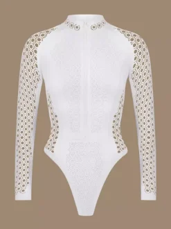 White Zip-up Long Sleeve Mesh Surf Suit For Summer 2026