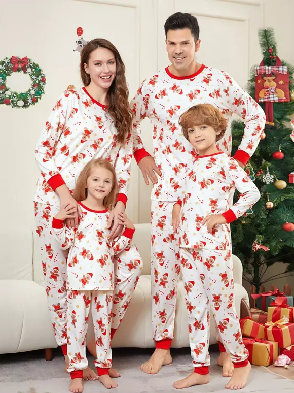White And Red Gingerbread Man Print Family Christmas Pajamas 2026