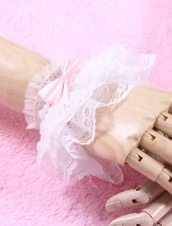 White Bows Lace Synthetic Lolita Gloves