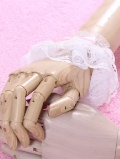 White Bows Lace Synthetic Lolita Gloves