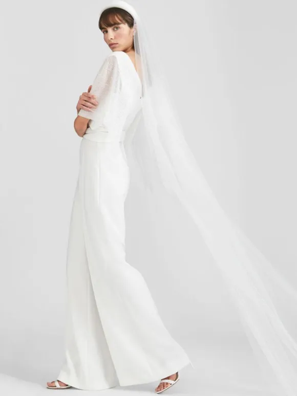 White Bridal Jumpsuit 2026 Floor-Length A-Line V-Neck Short Sleeves Wedding Jumpsuit Free Customization