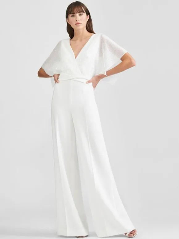 White Bridal Jumpsuit 2026 Floor-Length A-Line V-Neck Short Sleeves Wedding Jumpsuit Free Customization
