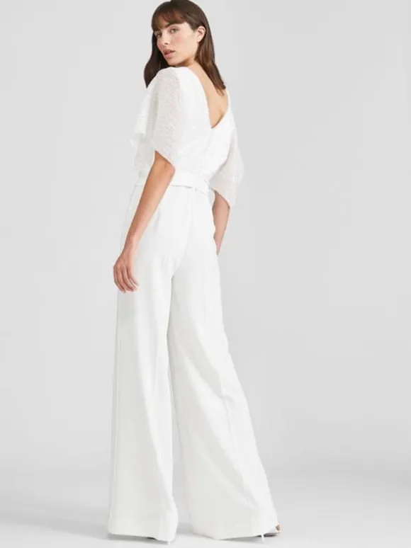 White Bridal Jumpsuit 2026 Floor-Length A-Line V-Neck Short Sleeves Wedding Jumpsuit Free Customization