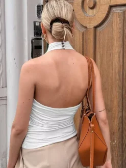 White Cami Top Halter Sexy Backless Sleeveless Women Camis