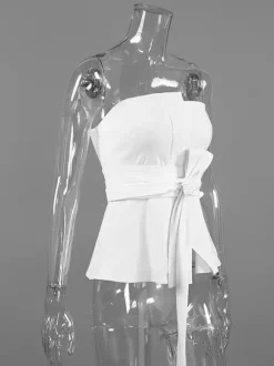 White Cami Top Strapless Sash Chic Sleeveless Women Camis