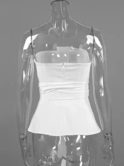 White Cami Top Strapless Sash Chic Sleeveless Women Camis