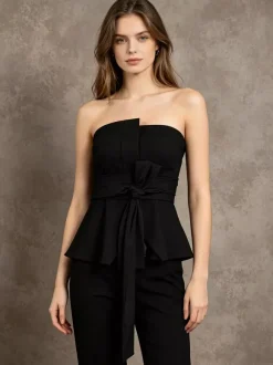 White Cami Top Strapless Sash Chic Sleeveless Women Camis
