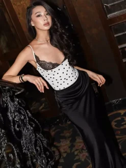 White Cami Top Straps Neck Polka Dot Casual Backless Women Summer Camis