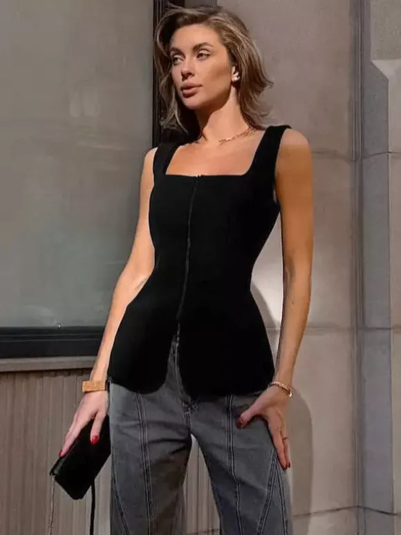 White Cami Top Straps Neck Zipper Sexy Viscose Camis For Women