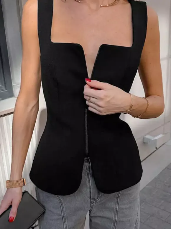White Cami Top Straps Neck Zipper Sexy Viscose Camis For Women