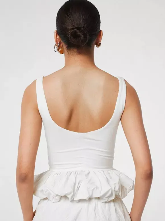 White Cami Top U-Neck Ruffles Backless Chic Camis For Women