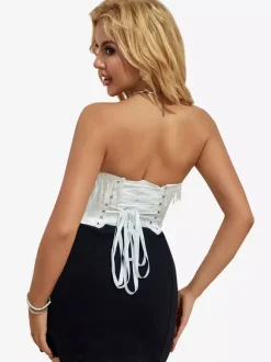 White Corset Underbust Tassel Back Bandage Wedding Women's Bustier Top