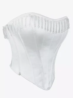 White Corset Underbust Tassel Back Bandage Wedding Women's Bustier Top