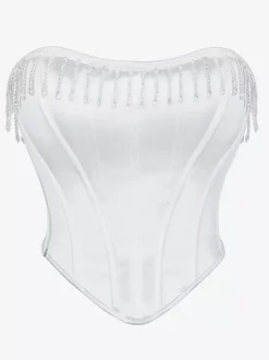 White Corset Underbust Tassel Back Bandage Wedding Women's Bustier Top