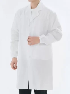 White Cotton High School Coat Unisex Chemistry Lab Coat with Pockets and Elastic Long Sleeve Doctor Coat
