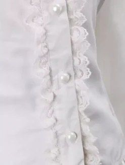 White Cotton Lolita Blouse Long Sleeves Lace Trim Turn-down Collar Ruffles