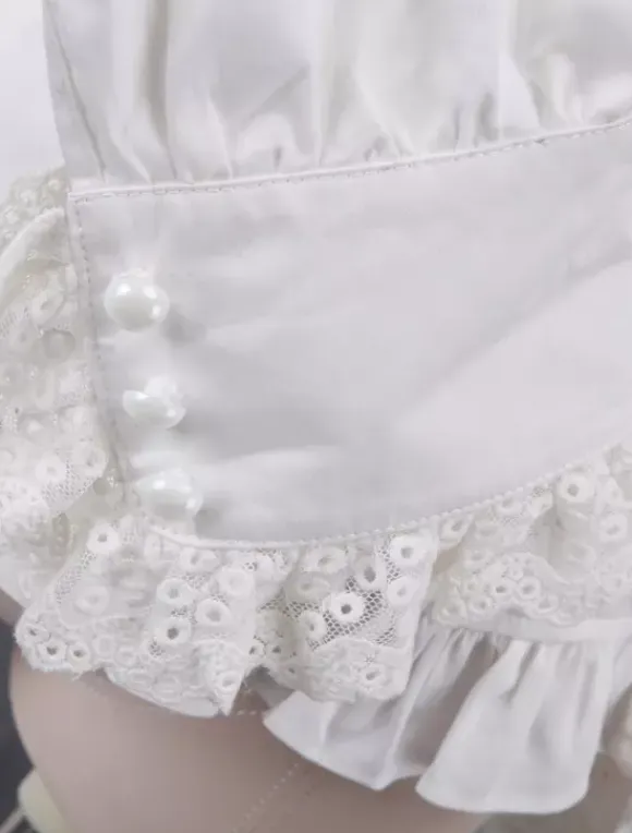 White Cotton Lolita Blouse Long Sleeves Lace Trim Turn-down Collar Ruffles