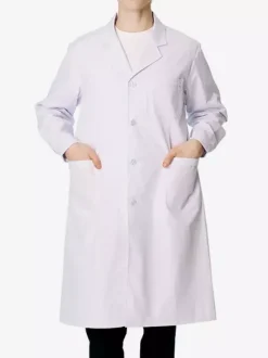 White Cotton Unisex Chemistry Lab Coat with Pockets and Elastic Long Sleeve Doctor Coat