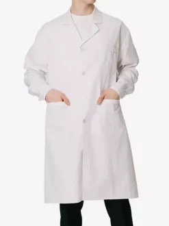 White Cotton Unisex Chemistry Lab Coat with Pockets and Elastic Long Sleeve Doctor Coat