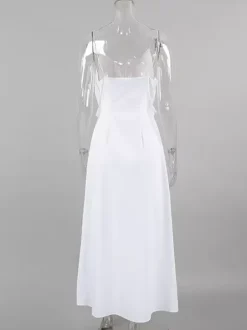 White 100% Cotton Women's Maxi Dress - Spaghetti Strap Ruched Bust Sundress - Sexy V-neck Ruffle Trim Beach Vacation Long Dress 2026