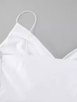 White 100% Cotton Women's Maxi Dress - Spaghetti Strap Ruched Bust Sundress - Sexy V-neck Ruffle Trim Beach Vacation Long Dress 2026