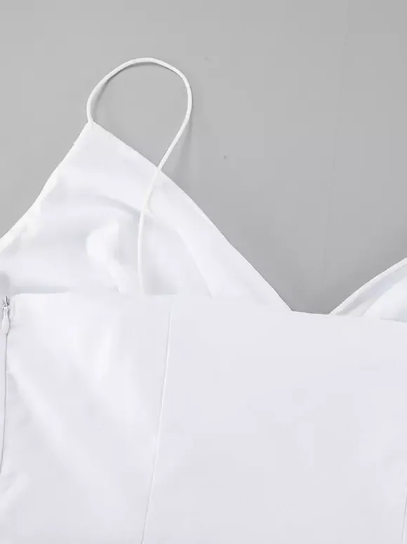 White 100% Cotton Women's Maxi Dress - Spaghetti Strap Ruched Bust Sundress - Sexy V-neck Ruffle Trim Beach Vacation Long Dress 2026