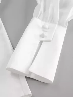White Deep V Neck Women Blouse - Sexy Sheer Long Sleeve Top - French Style Night Out Spring Streetwear 2026