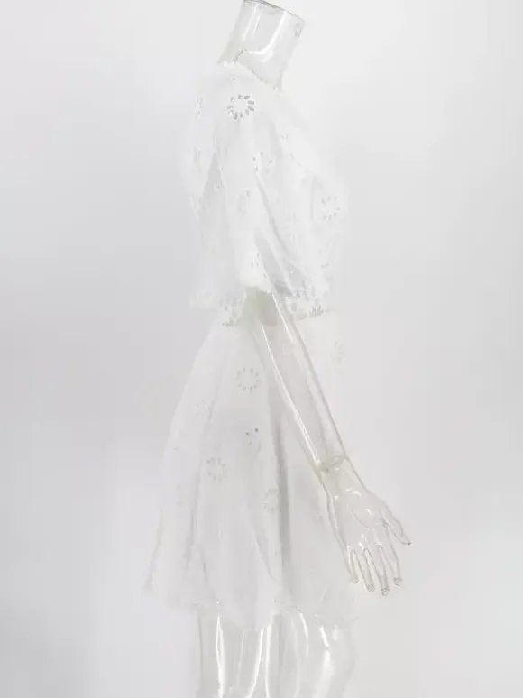 White Eyelet Backless Mini Dress For Women - Boho Flare Sleeve Fit And Flare Cotton Sundress - Summer Beach Vacation 2026