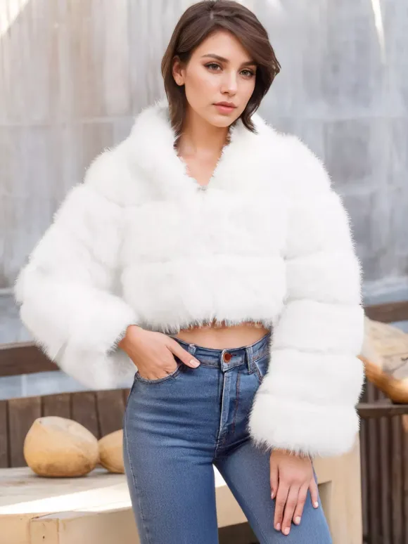 White Faux Fur Jacket With Hood Hot Girls Short Coats Winter Outerwear For Women 2026