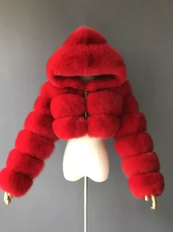 White Faux Fur Jacket With Hood Hot Girls Short Coats Winter Outerwear For Women 2026